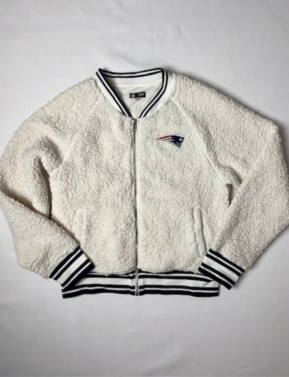 NFL New England Patriots Sherpa Jacket Womens L Full Zip Cozy Fleece